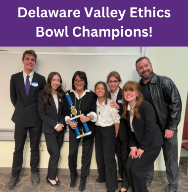  UDHS Ethics Bowl Delaware Valley Champions pose for a group photo with their coaches